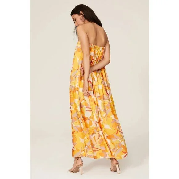 Acler Haslam Orange Printed Satin Strapless Maxi Dress Women's Size 8